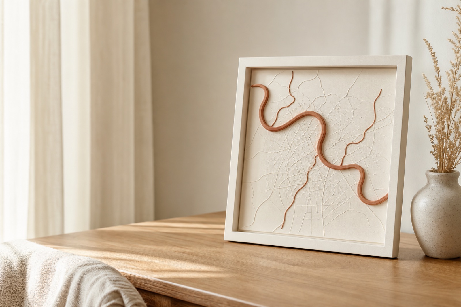 A Hold Dear route artwork displayed in a warm atelier setting