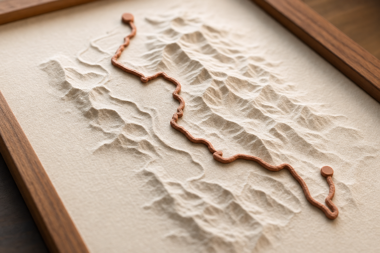 Close-up of raised route relief artwork